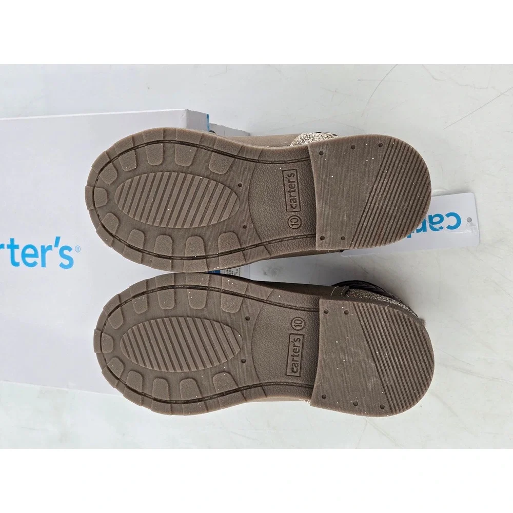 Carter's Letty Ankle Boots Toddler 10 Taupe Glitter Braided Strap - New